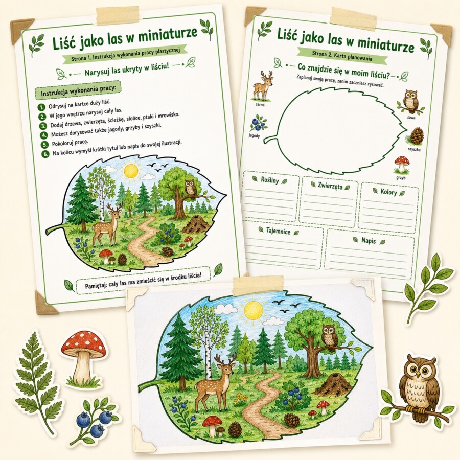 Liść jako las w miniaturze - praca plastyczna