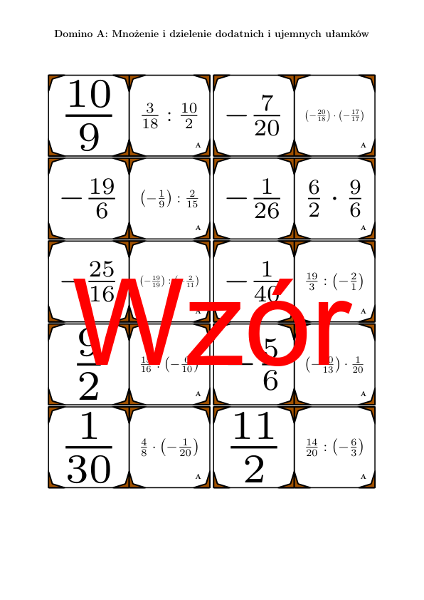 Domino - Mnożenie i dzielenie dodatnich i ujemnych ułamków | matematyka