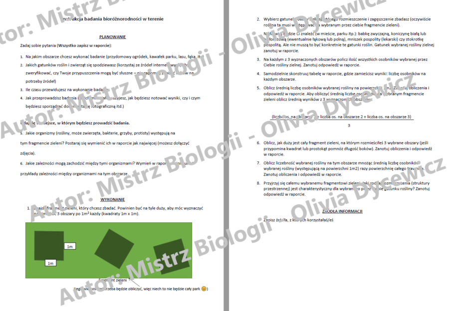 Wytyczne dla ucznia - badanie w terenie (kl.8, ekologia)