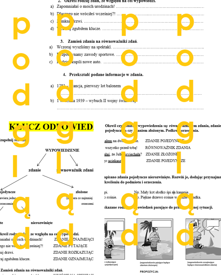 SKŁADNIA - podział wypowiedzeń, zdanie pojedyncze, złożone, równoważnik zdania - sprawdzian klasa 5 - 6