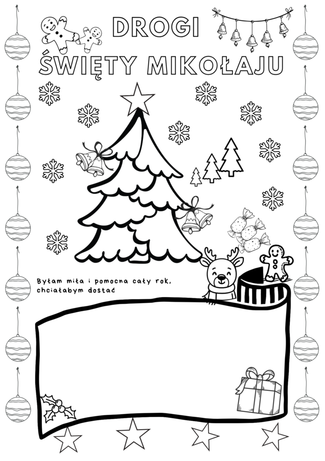 List do Mikołaja – kolorowanka PDF dla dzieci w wieku przedszkolnym
