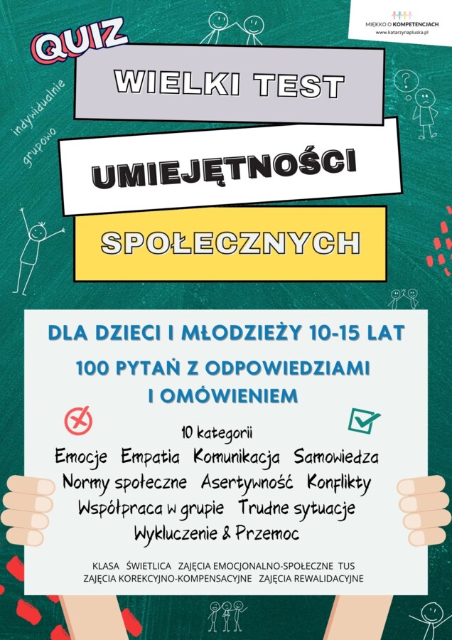 „Wielki Test Umiejętności Społecznych dla dzieci i młodzieży 10-15 lat. 100 pytań z odpowiedziami i omówieniem” e-book