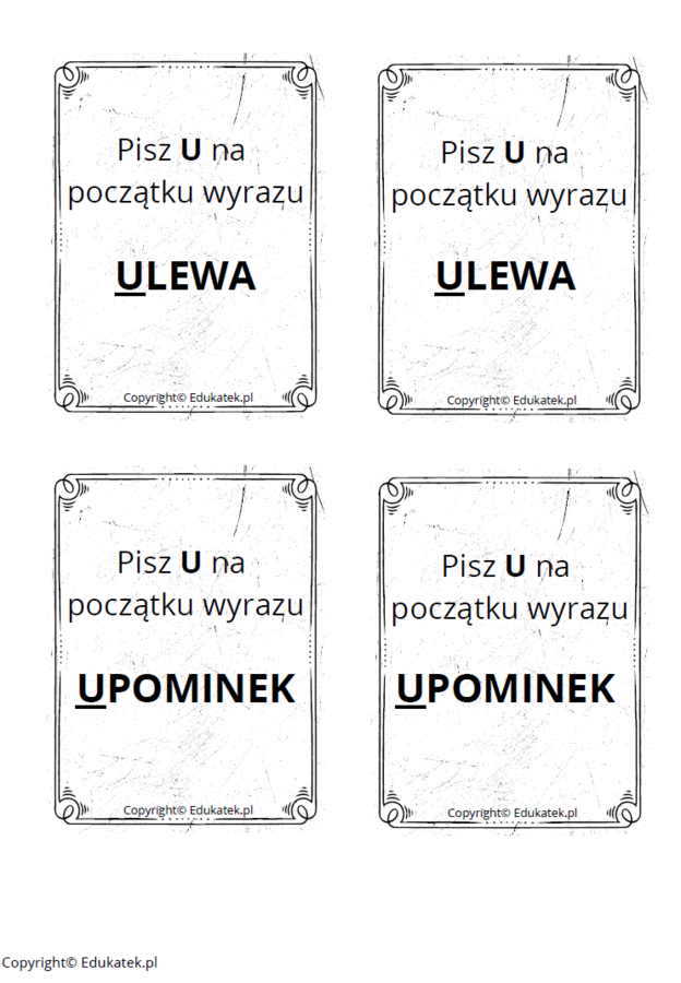 Memory ortograficzne – zasady pisowni z u-ó (wersja czarno- biała)