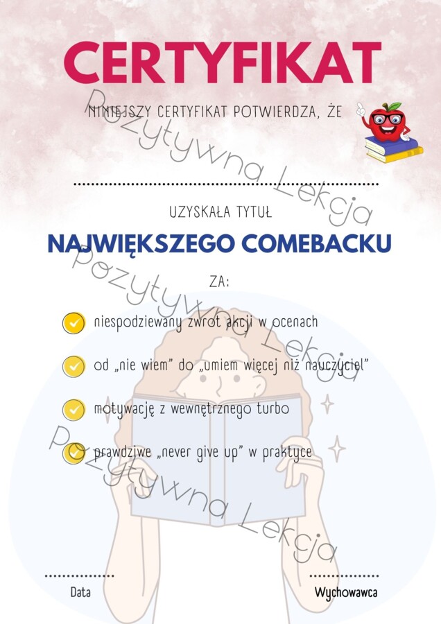 Pozytywne Certyfikaty/Dyplomy dla absolwentów klas 4-8/szkół średnich 32 WZORY