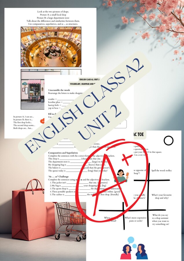 English Class A2, Unit 2 - Shopping Extra Pack – Vocabulary, Grammar & Speaking