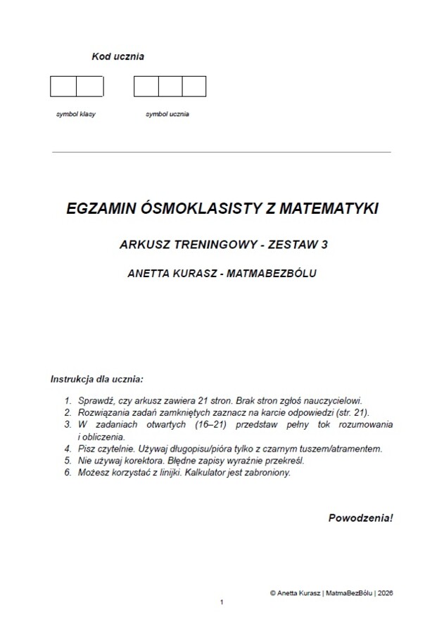 Egzamin ósmoklasisty z matematyki - Arkusz treningowy - Zestaw 3