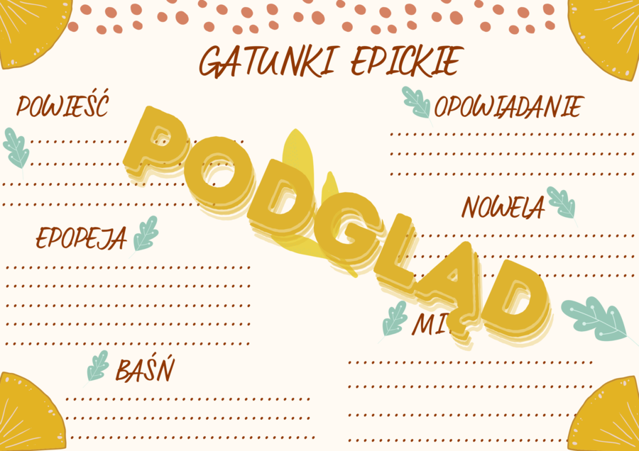Liryka, epika i dramat - notatki do uzupełnienia (powtórka przed egzaminem ósmoklasisty i nie tylko)