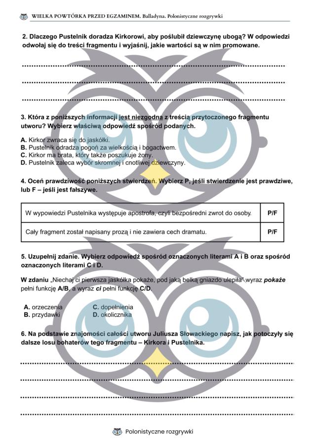 Balladyna. Wielka powtórka przed egzaminem. Egzamin ósmoklasisty. Zbiór zadań egzaminacyjnych