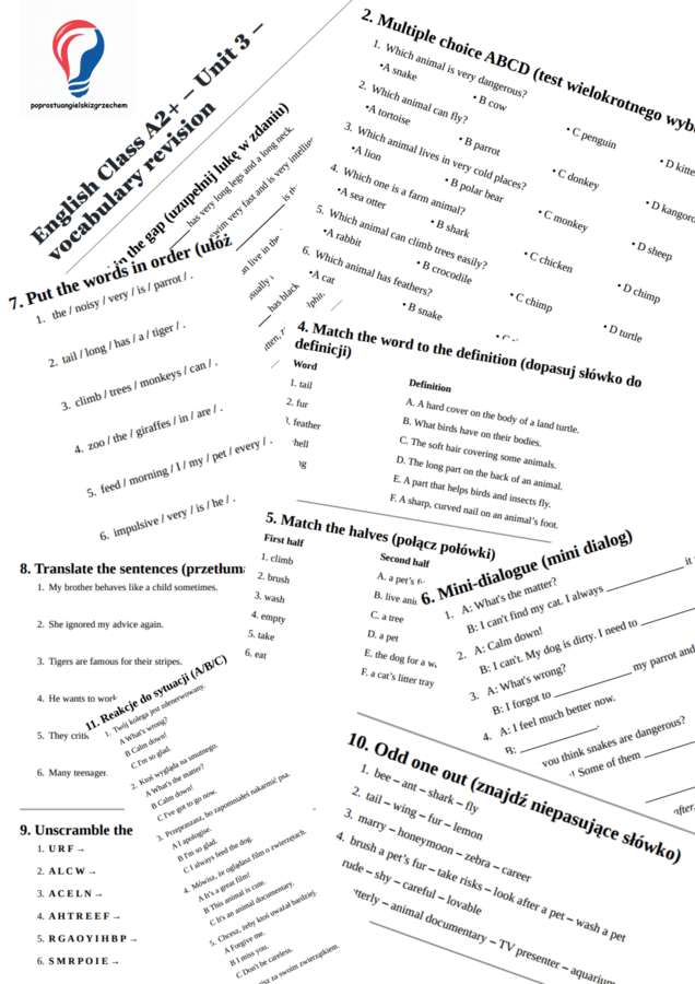 English Class A2+ – Unit 3 – vocabulary revision