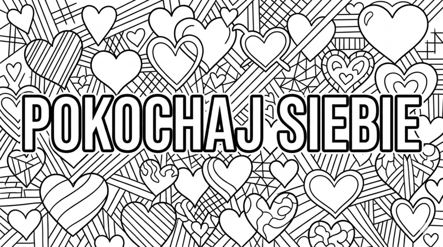 Kolorowanka XXL - Walentynki napis POKOCHAJ SIEBIE