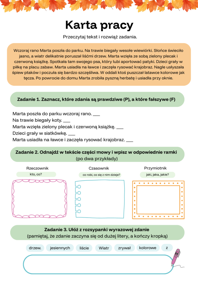 Karta pracy z języka polskiego