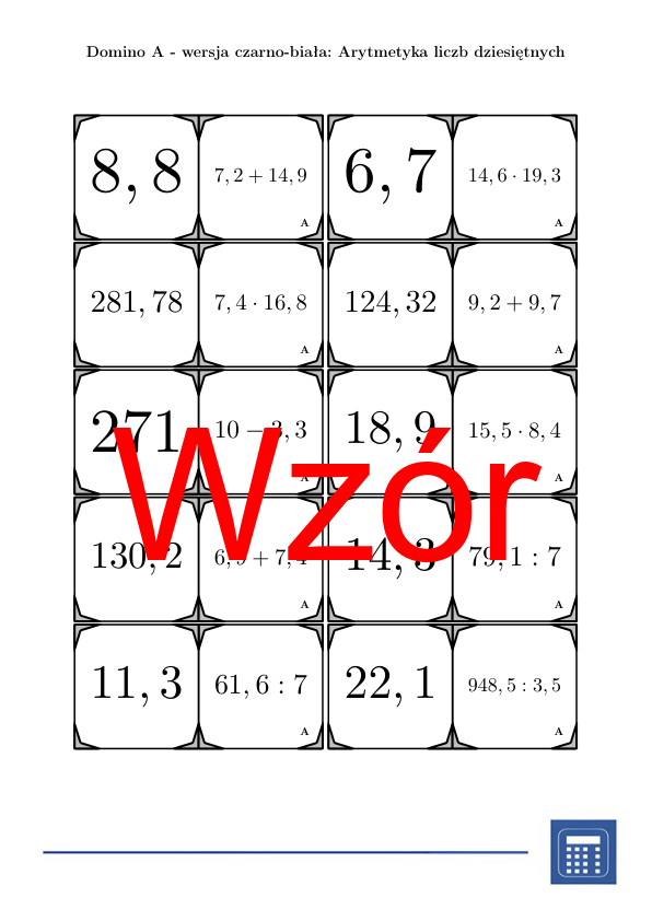 Domino - Arytmetyka liczb dziesiętnych | matematyka