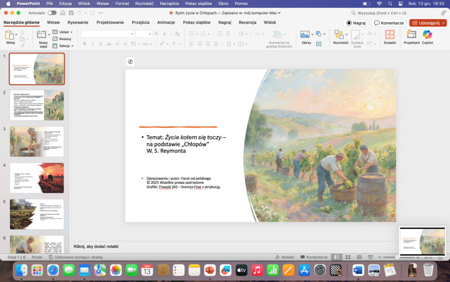 Rytm życia na wsi na podstawie "Chłopów" Władysława Reymonta - prezentacja
