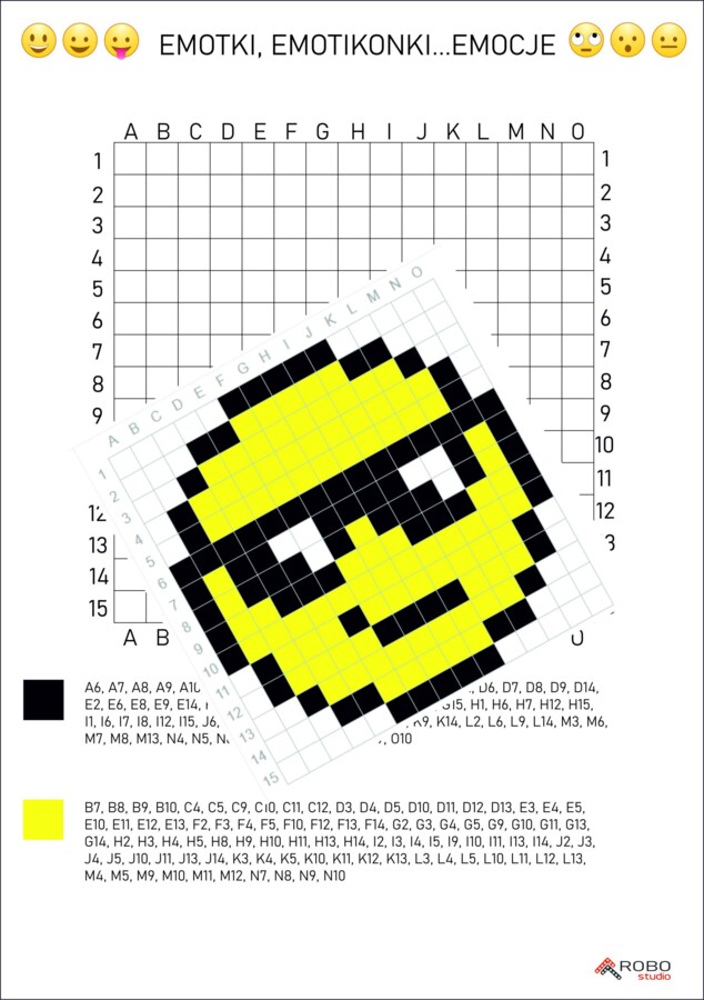 kodowanka EMOTKA, emotikon, emocje, buźka, dyktando graficzne, kolorowanka wg współrzędnych