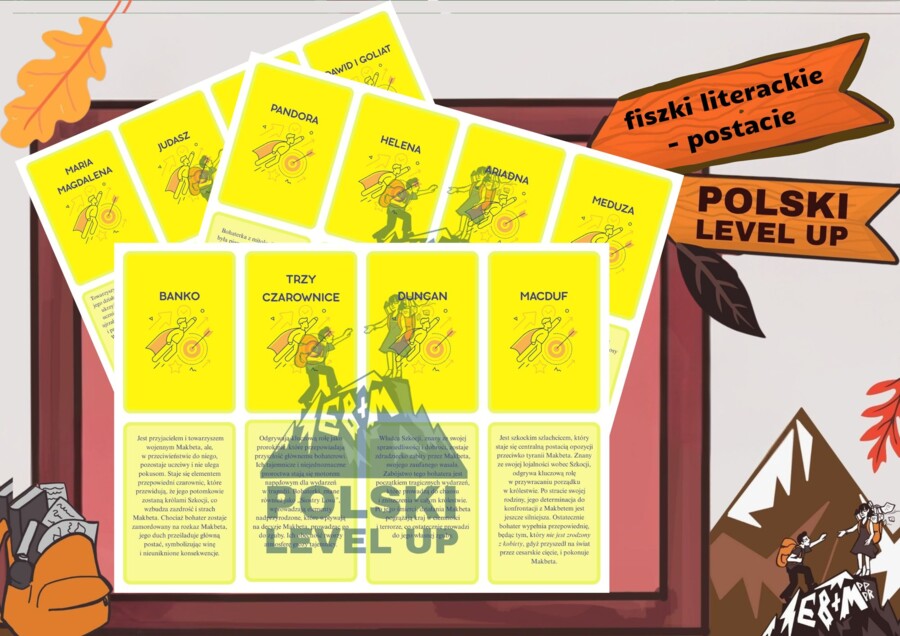 Fiszki literackie_bohaterowie klasa 1 (100 postaci)_Polski Level Up