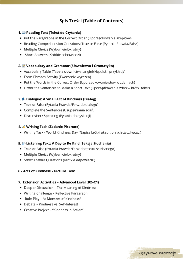 World Kindness Day a2+ Gotowa Lekcja