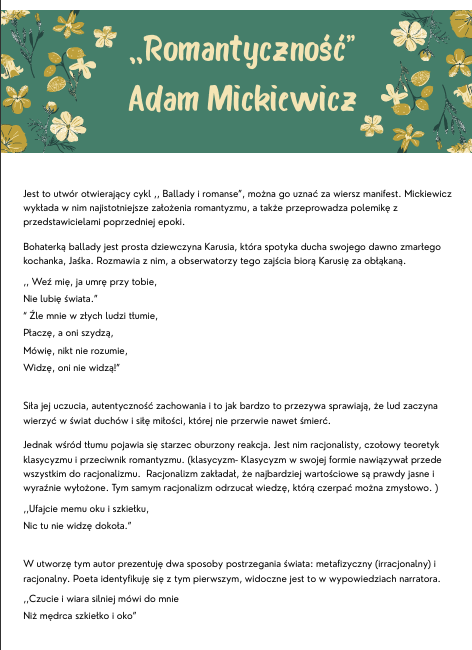 Opracowanie ,,Romantyczność"