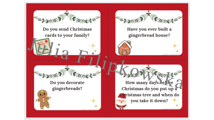 Boże Narodzenie/ Christmas / Karty do mówienia / Speaking / Konwersacje / Klasy 4-6 / Klasy 6-8 / Liceum / SP / Warm-up / Rozgrzewka / Gotowa lekcja