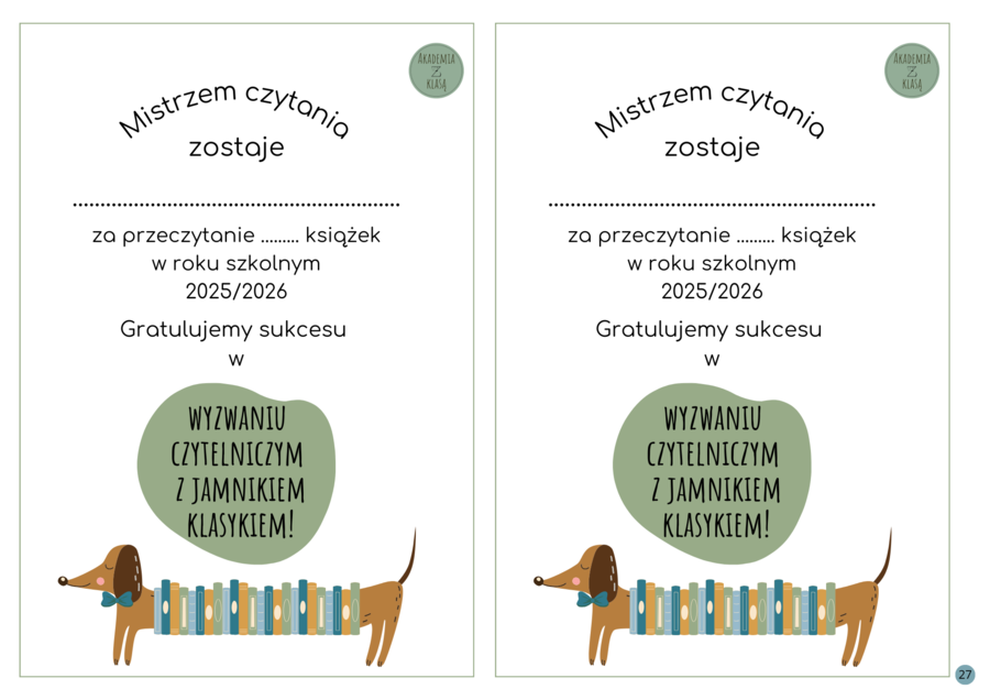 WYZWANIE CZYTELNICZE Z JAMNIKIEM KLASYKIEM na rok szkolny 2025/2026