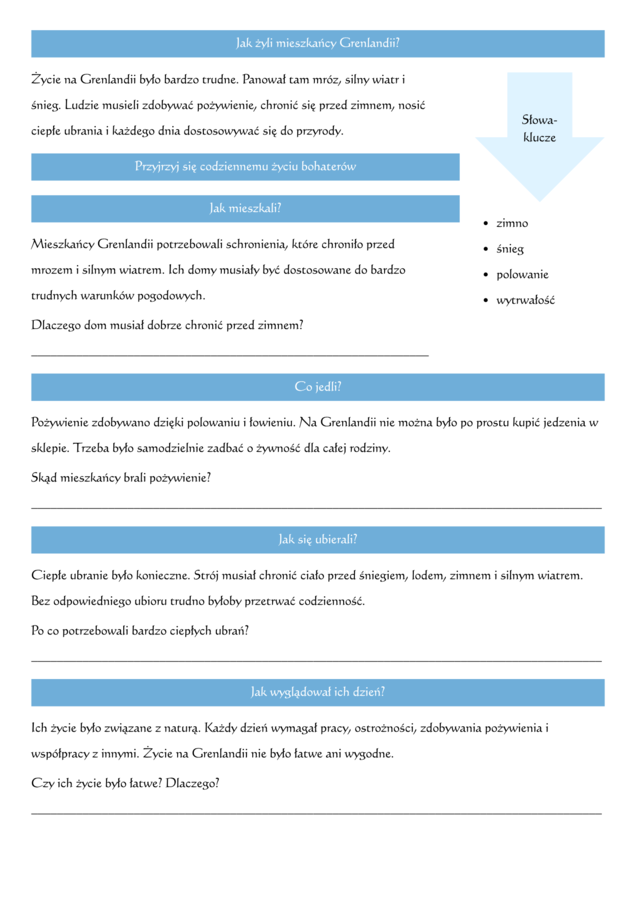 Karta pracy „Świat przedstawiony w lekturze Anaruk”