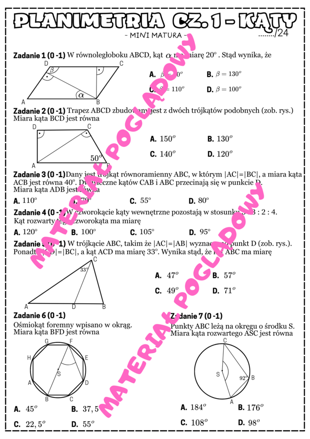 MINI MATURA - PLANIMETRIA cz. 1 - kąty