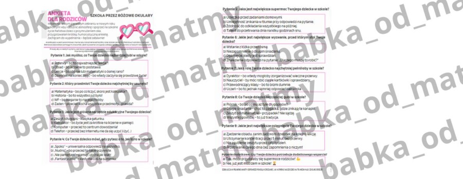 Szkoła przez różowe okulary - zabawna ankieta na zebranie z rodzicami!
