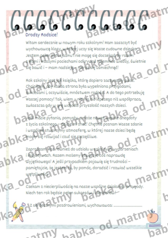 LIST OD NOWEGO WYCHOWAWCY DLA RODZICÓW - rozpoczęcie roku szkolnego!