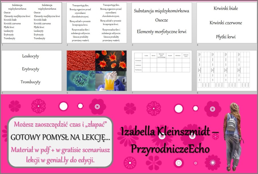 Karta pracy/stacje zadaniowe/ do tematu „Budowa i funkcje krwi” w pdf. W gratisie niekomercyjny scenariusz lekcji/pomysł na lekcję w programie genial.ly do edycji. Biologia 7. Dział „Układ krwionośny”.