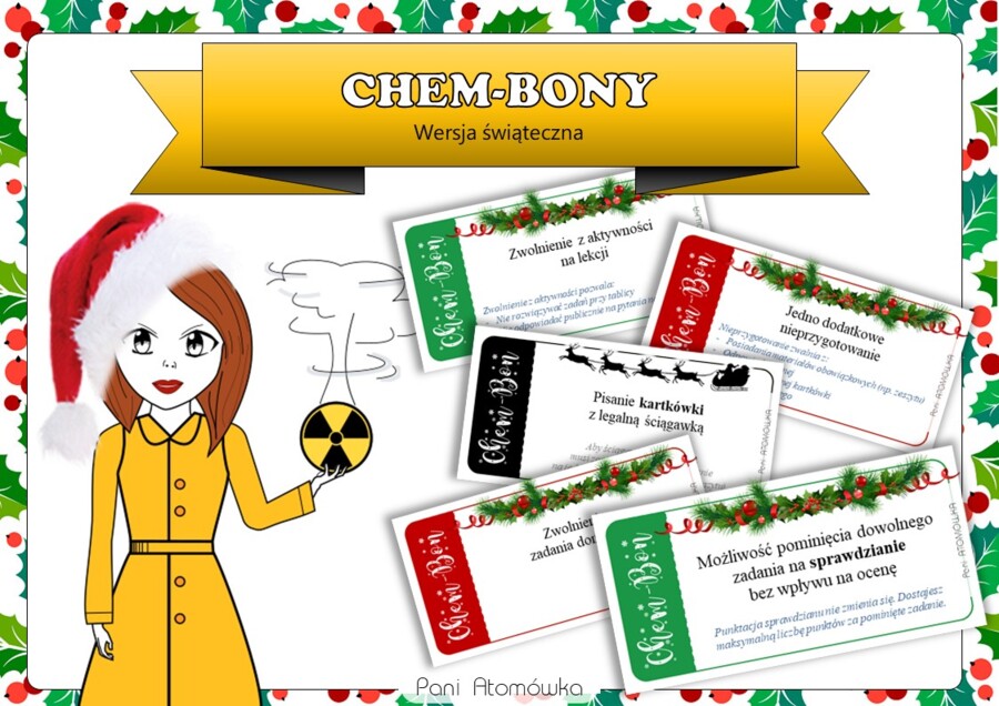 Klasa 7 Chemia - CHEM-BONY. Motywacyjne kupony bezpieczeństwa. Edycja świąteczna. Święta. Christmas.