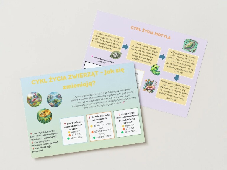 Cykl życia wybranych zwierząt (motyla, żaby, pszczoły)