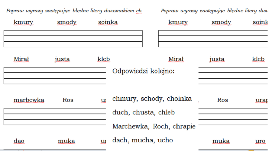 Gotowe zadanie dla klasy 1- utrwalenie dwuznaku ch w praktyce