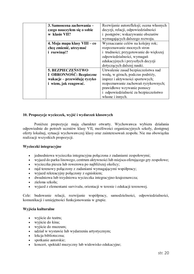 PLAN PRACY WYCHOWAWCZEJ dla klasy VII na rok szkolny 2026/2027