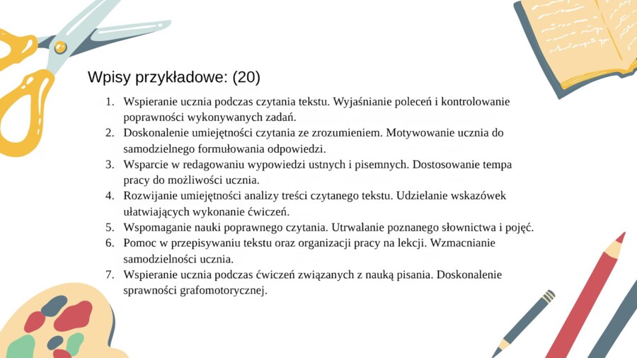 Wpisy do dziennika nauczyciela wspomagającego / współorganizującego kształcenie pakiet ponad 600 wpisów