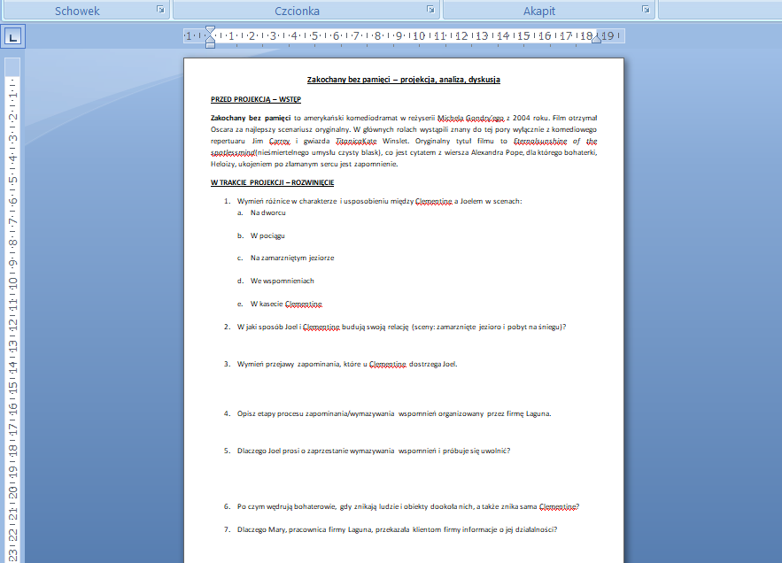 Zakochany bez pamięci - karta pracy