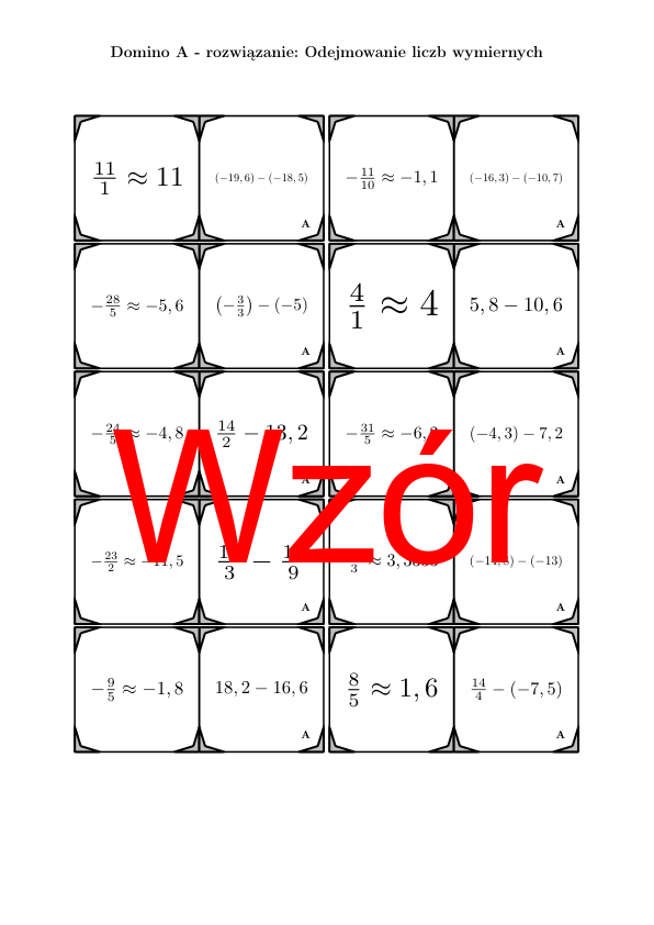 Domino - Odejmowanie liczb wymiernych | matematyka