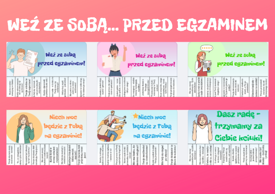 Weź ze sobą...przed egzaminem! – MOTYWACJA NA EGZAMIN 8 KLAS!- EGZAMIN-WSPARCIE- 12 kolorowych kart PDF- ODRYWANKI kart A4-