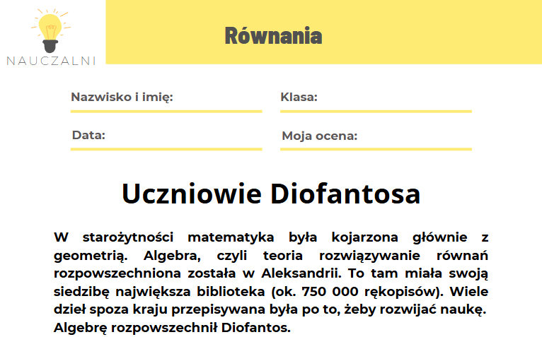 Projekt klasa6 Równania Uczniowie Diofantosa