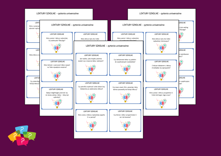 LEKTURY SZKOLNE - pytania uniwersalne – Karty do SMALL TALK – 60 pytań