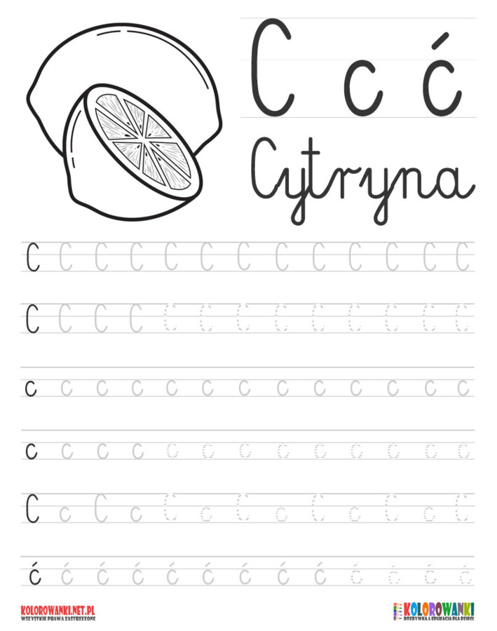 Nauka pisania literek po śladzie