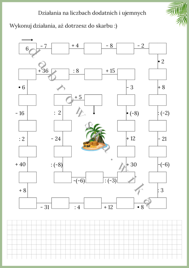 Działania na liczbach dodatnich i ujemnych - wyspa skarbów