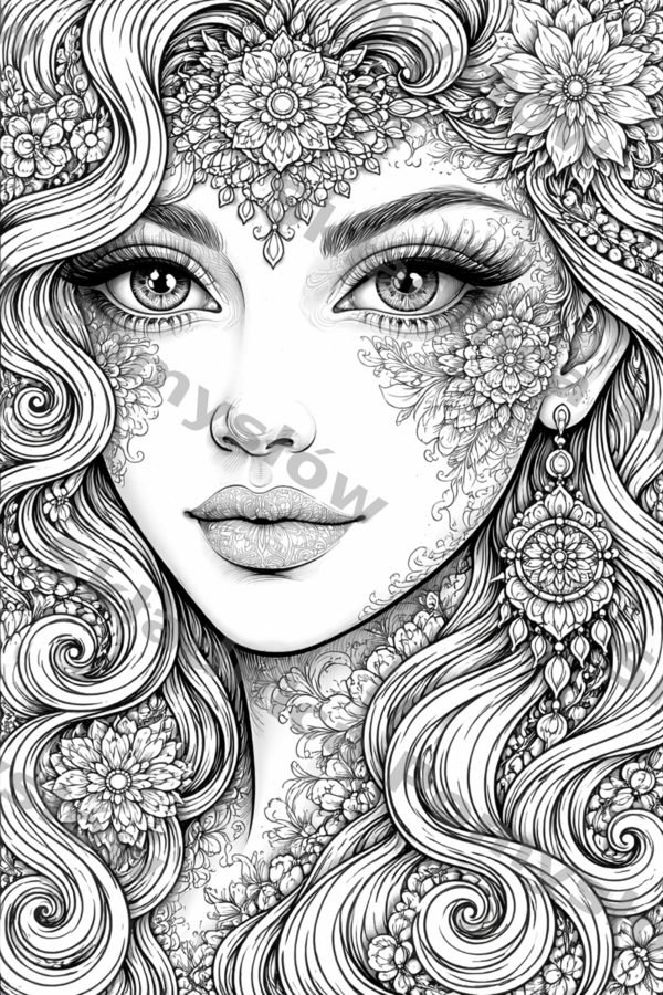 Kolorowanki antystresowe: twarze kobiet (portrety) | 6 stron A4 | mandala, motywy orientalne