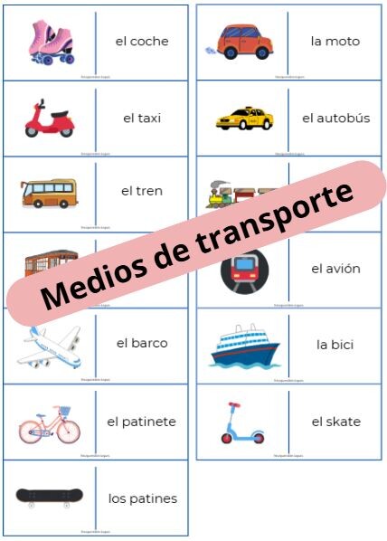 Domino ze słówkami – „Los medios de transporte” (środki transportu)