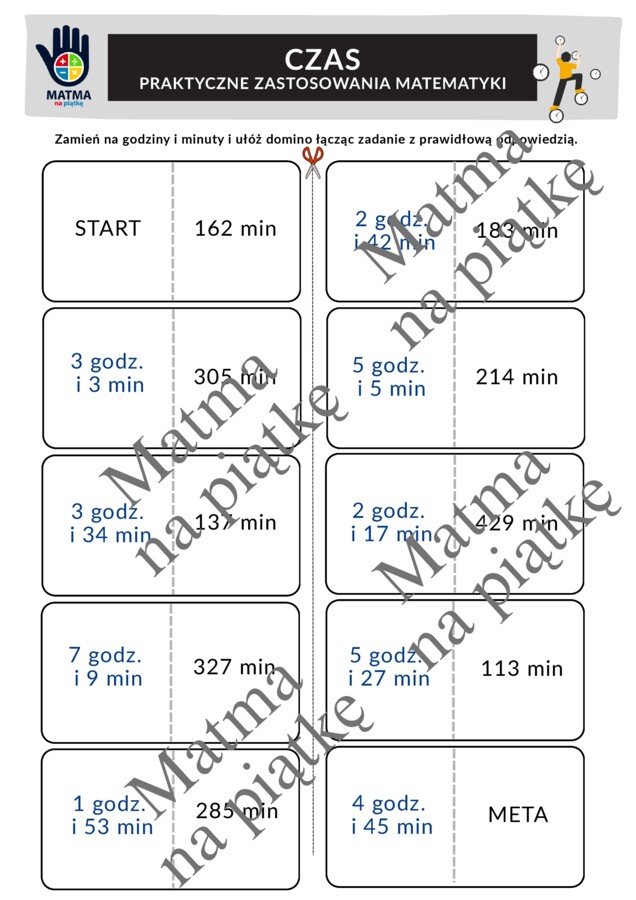 CZAS - PAKIET/PRAKTYCZNE ZASTOSOWANIA MATEMATYKI/Karty pracy/Gra dydaktyczna/Klasa 4 SP./ Klasa 5 SP./ Klasa 6 SP.