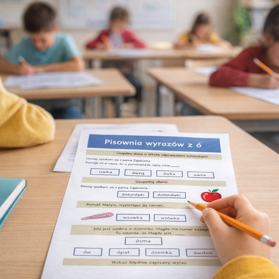 PISOWNIA WYRAZÓW Z "Ó" [Karta pracy, sprawdzian}