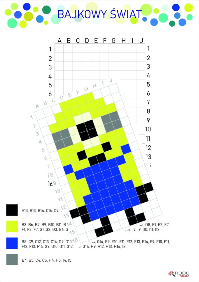 Kodowanka, kolorowanka MINIONKI , dyktando graficzne, kodowanie