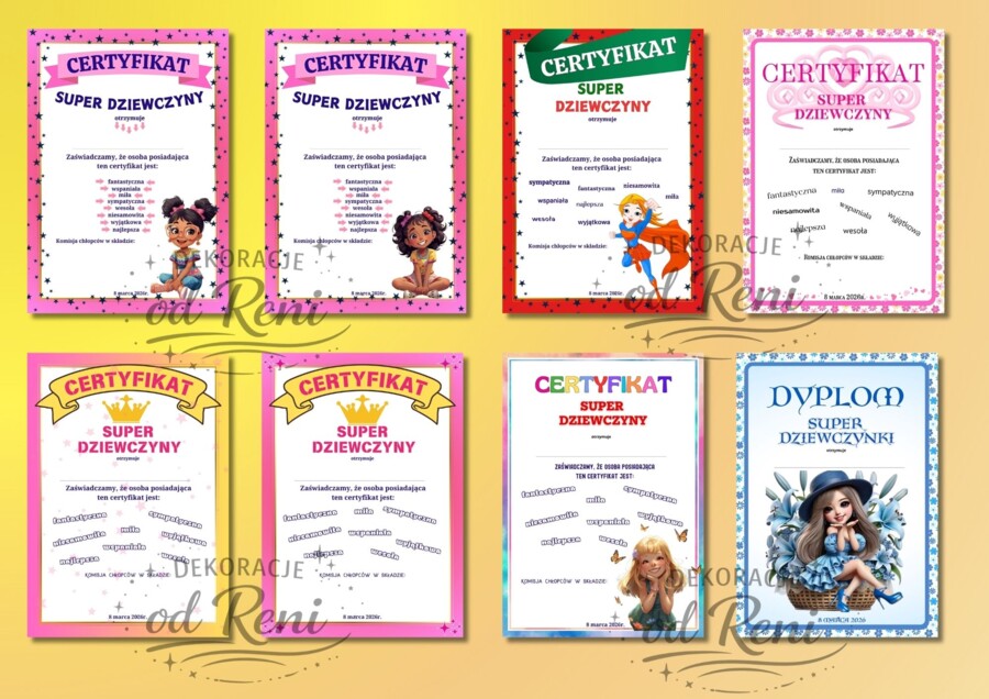 Dzień Kobiet 2026 - CERTYFIKATY „SUPER DZIEWCZYNY” I DYPLOMY „SUPER DZIEWCZYNKI”- 22 WYJĄTKOWE WZORY