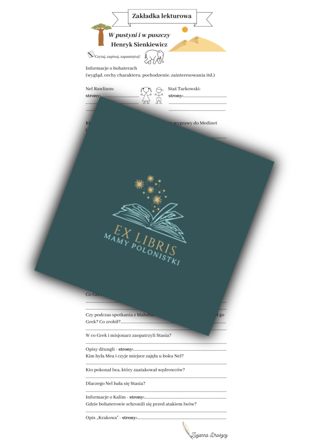 Zakładki lekturowe - ,,W pustyni i w puszczy"