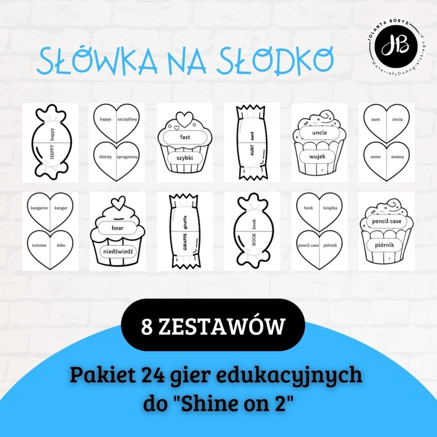 Słówka Na Słodko – Pakiet 24 gier edukacyjnych do nauki słownictwa z „Shine on 2”