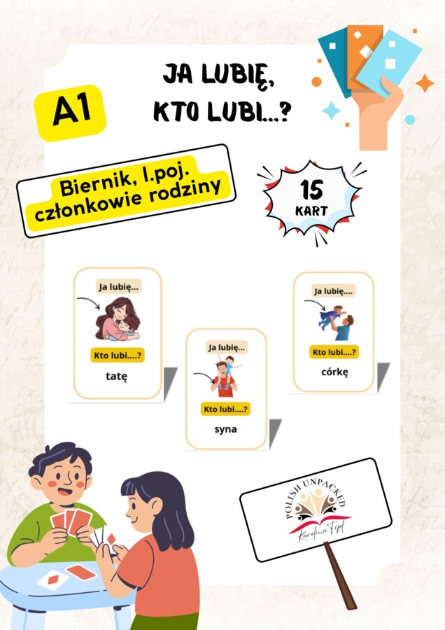 15 kart "ja lubię, kto lubi?", członkowie rodziny, biernik A1, jpjo