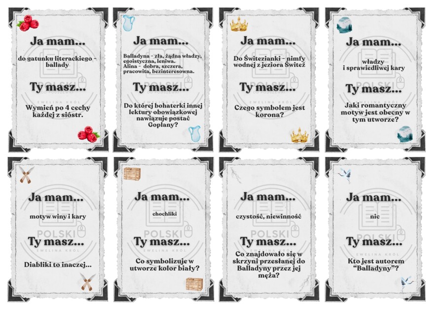 Gra Ja mam - Kto ma "Balladyna" J. Słowackiego + bonus zestaw ikon do lektury